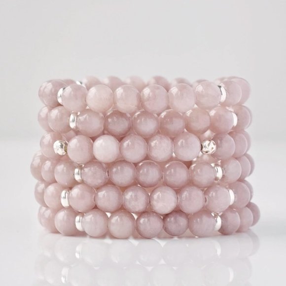Blush Jade Large Gemstone/Sterling Silver Bracelet | Single Strand - Picture 2 of 4